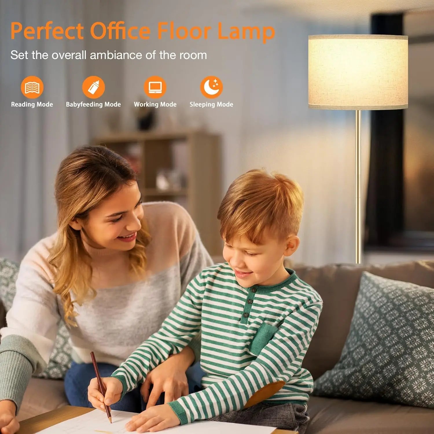 60'' Modern Floor Lamp with Remote, Dimmable