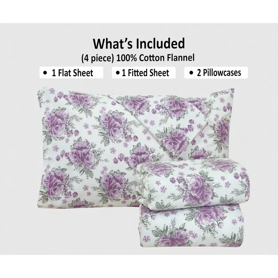 4 Piece 100 Cotton Flannel Sheets Queen Size Bed Set