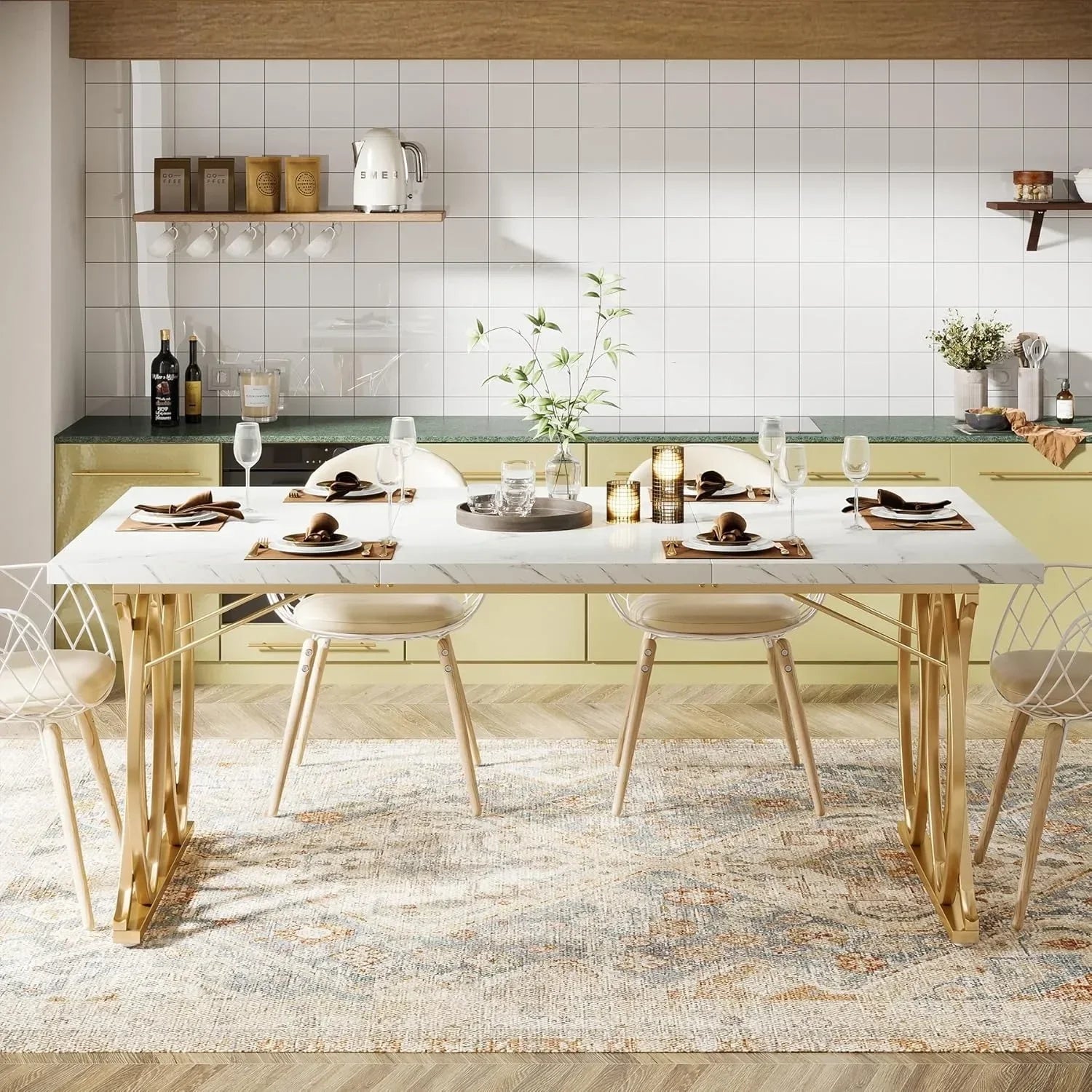 Modern Dining Table, 63" Lar