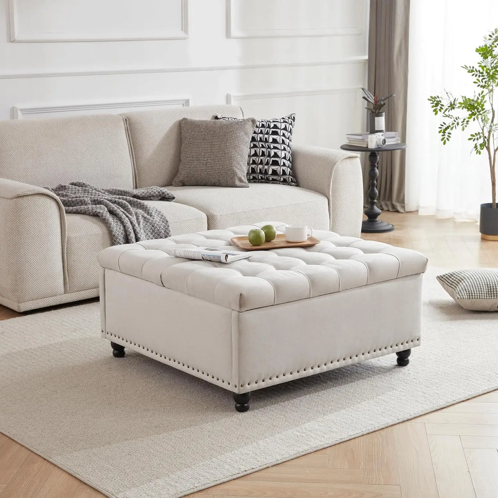 Large Square Storage Ottoman Bench