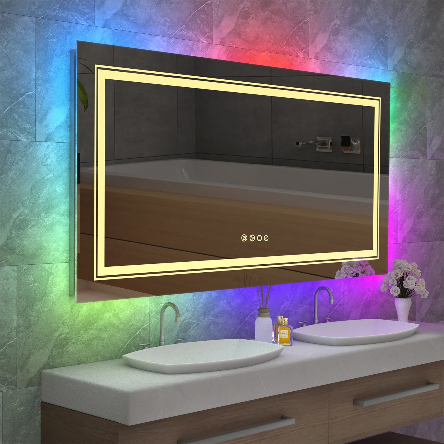 Bathroom LED Vanity Mirror RGB Color Changing Backlit Bathroom Mirror