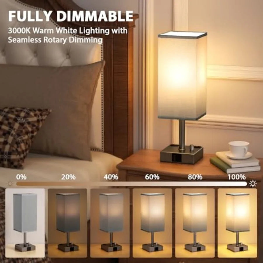 Grey Fully Dimmable Nightstand Lamps Set of 2
