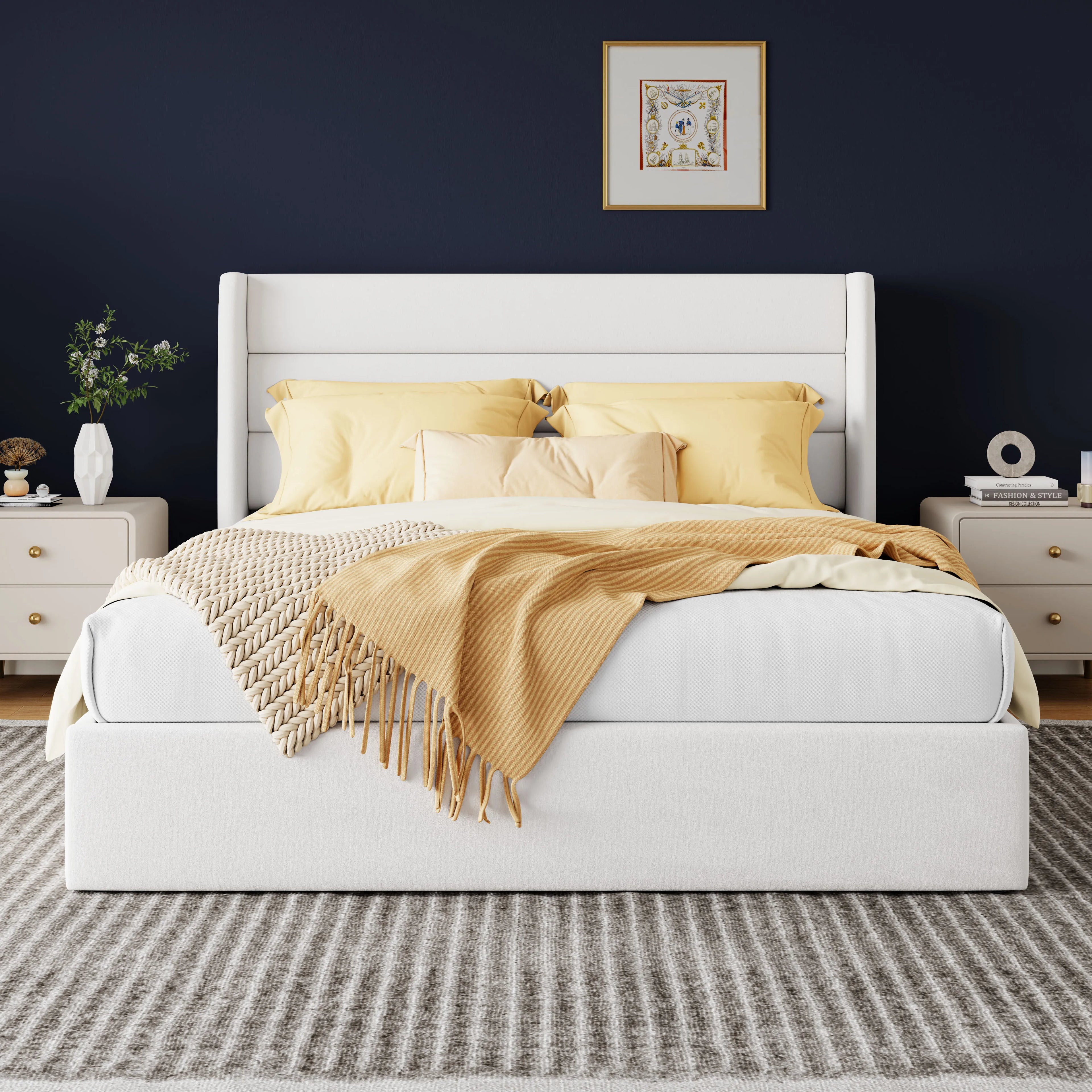 HOOMIC Lift Up Storage Bed with Wingback Headboard/Heavy-Duty Hydraulic Bed/Large Underneath Storage