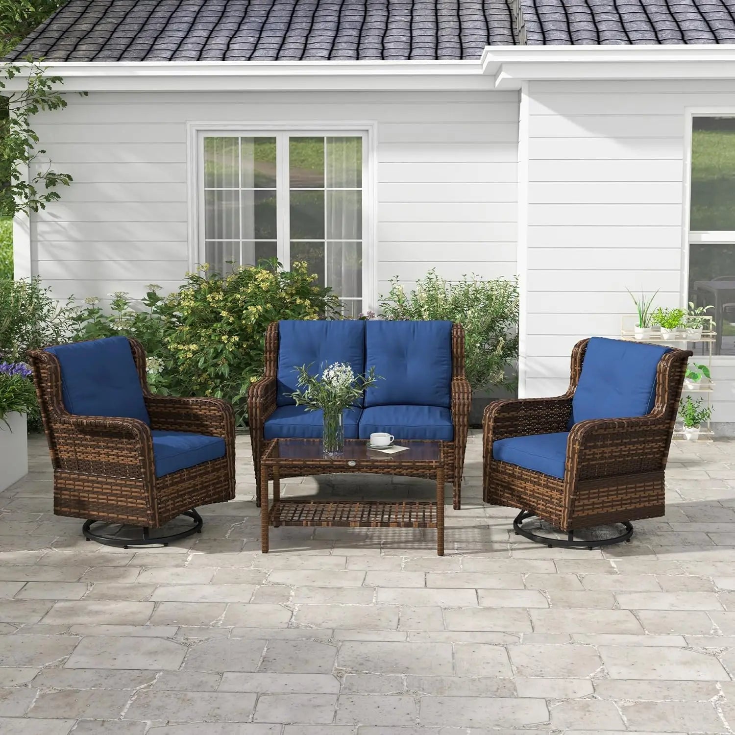4 Piece PE Rattan Outdoor Patio Furniture Set