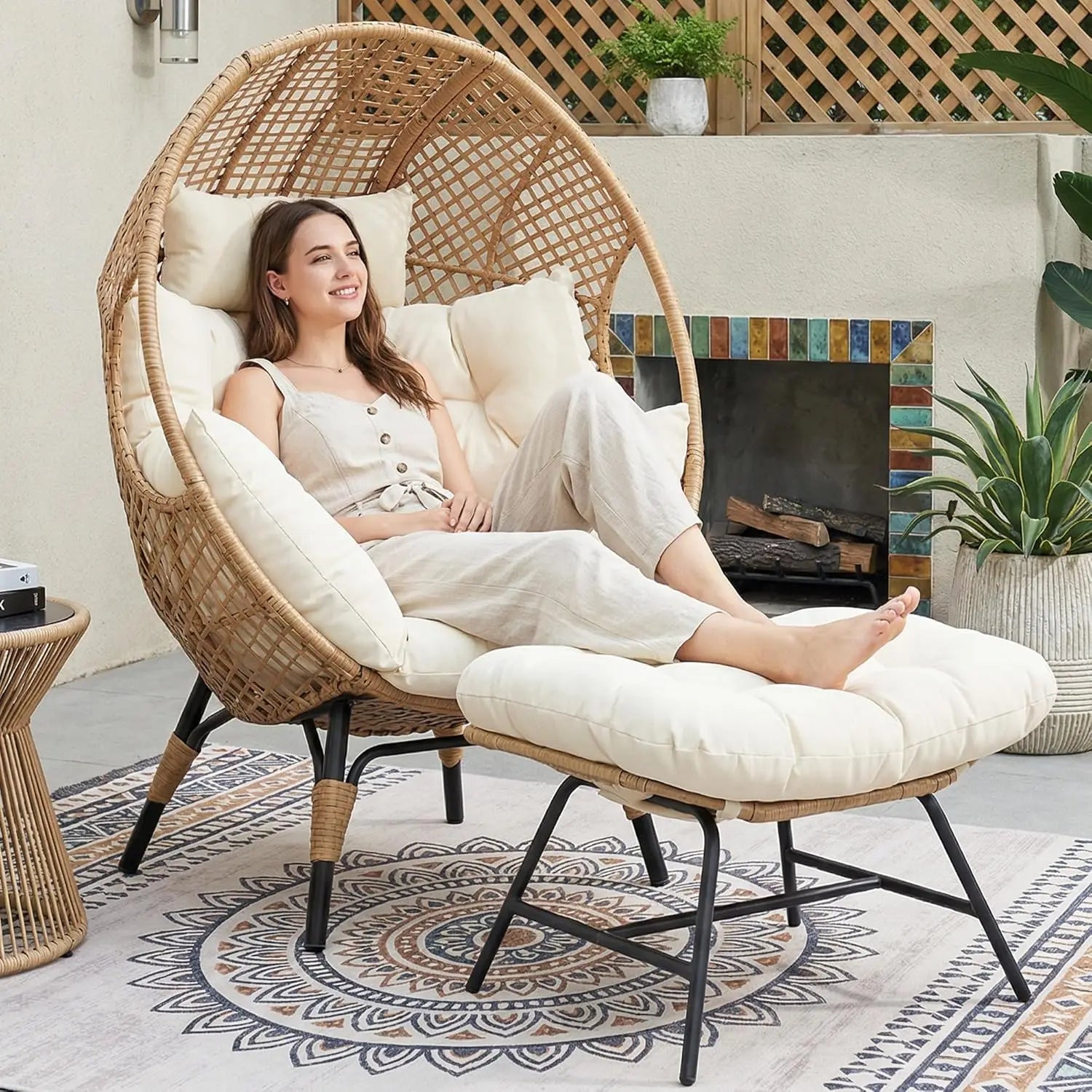Indoor Outdoor Egg Chair with Ottoman